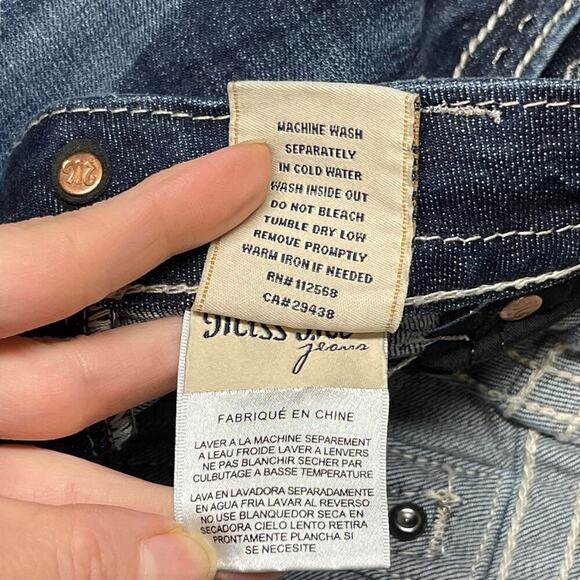 Miss Me Cow hide Crystal Studded Blue Denim JW5915S Boot Cut Stretch Jeans 29 - Picture 13 of 16